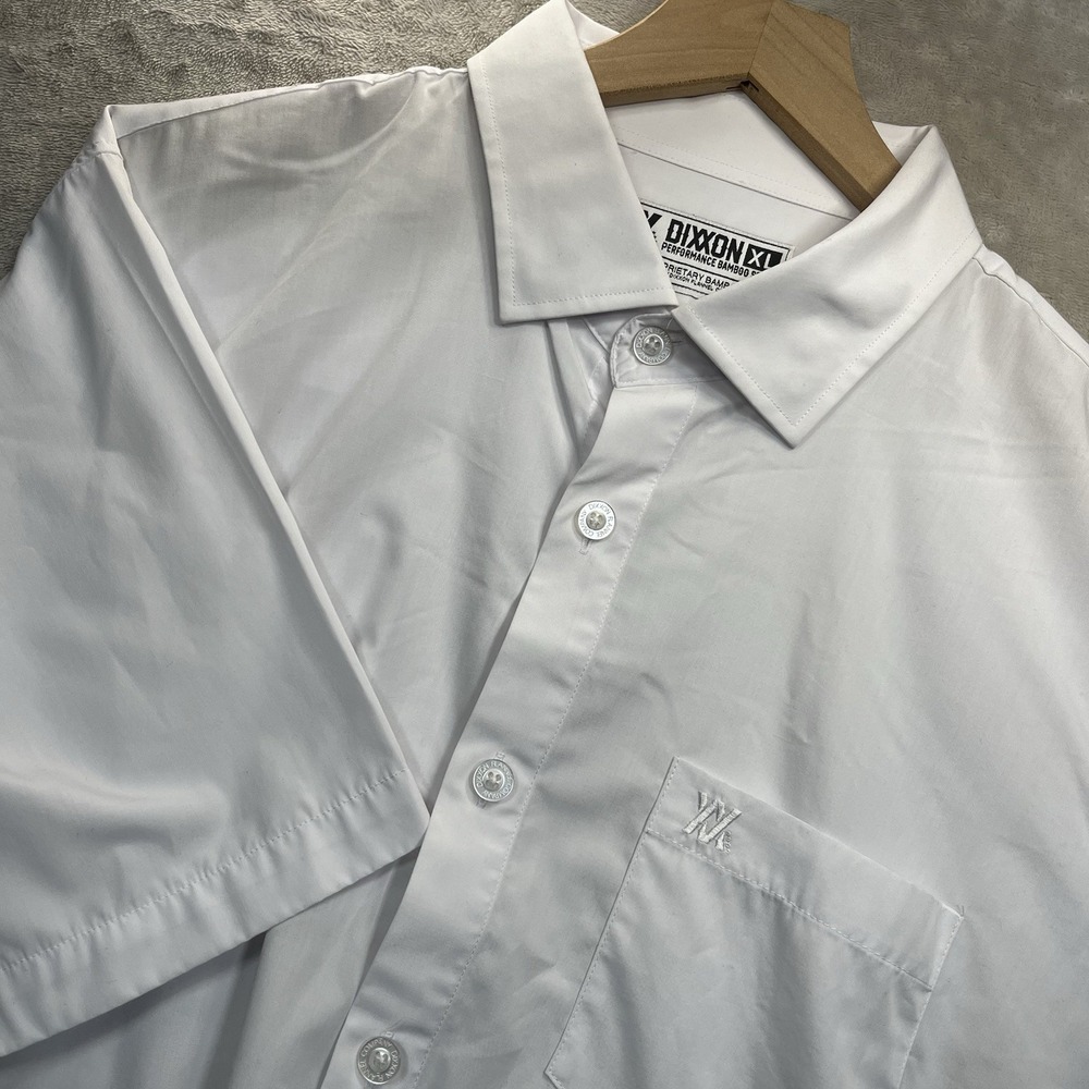 Dixxon Performance Bamboo Series White Button Up Shirt Men's XL Short Sleeve